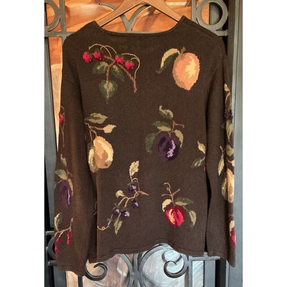 Vintage 90s Talbots Woman Plus 2X Fruit Embroidered Cardigan Ramie Cotton Silk - Picture 2 of 8